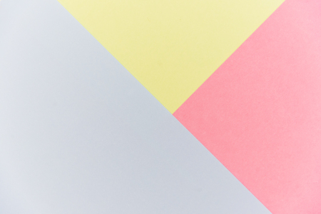 lue, pink and yellow pastel color paper geometric flat lay background. Minimal geometric shapes and lines in pastel colours.の写真素材