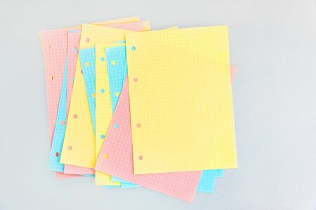 Multi-colored sheets of blocks for a booklet. Blank checkered pages from a folding notebook in...