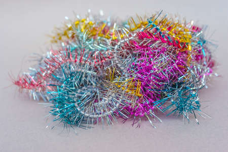 A wad of colorful matted Christmas tinsel