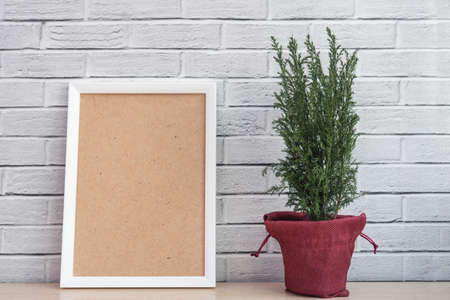 Minimal bohemian style interior and empty frameの写真素材