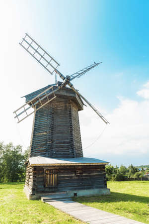 Ancient wooden wind mills in suzdal townの写真素材