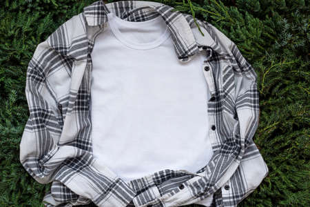 Close up white blank template t shirt with copyspace and Christmas Holiday concept.の写真素材