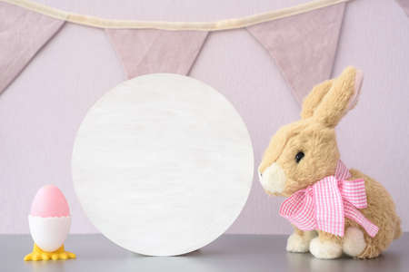 White round sign easter mockup blankの写真素材