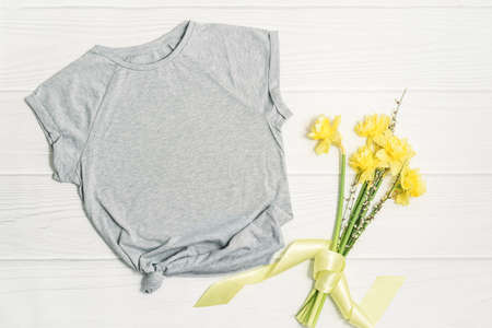 Spring mockup gray t-shirt.の写真素材