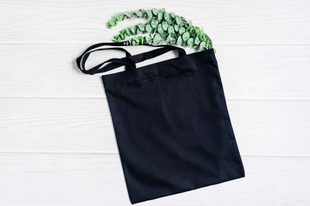 Black blank template as commercial shopping tote bag canvasの写真素材