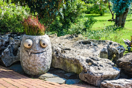 Sochi, Russia, August 13 -2022 Sochi-Park. Lonely flowerbed standing in park attracts visitorsの写真素材