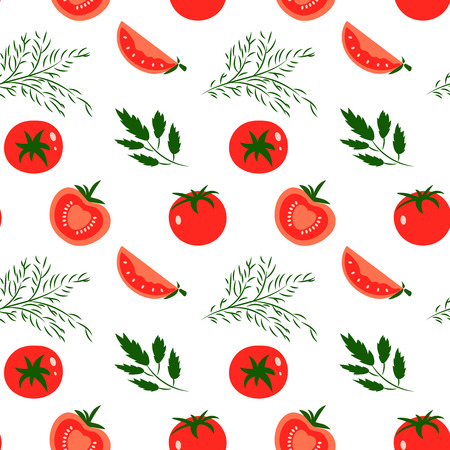 Vector seamless pattern with red tomatoes. Great for design of healthy lifestyle or diet. For wrapping paper, textiles and other food designs.Vector illustration.のイラスト素材