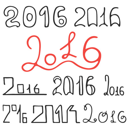 Set of 2016, New Year and Christmas decoration elements made in vector. のイラスト素材