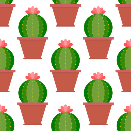 Seamless cactus illustration background pattern in vector. Cartoon Cactus Illustration. Green and exotic cactus plant. Flat style vector illustration of cactus.のイラスト素材