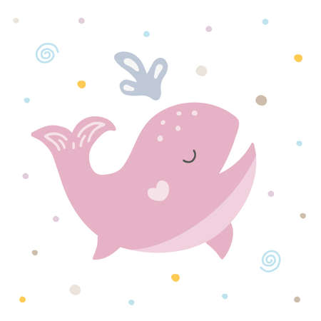 Card with cute whale. Kid graphic. Funny vector illustrationのイラスト素材