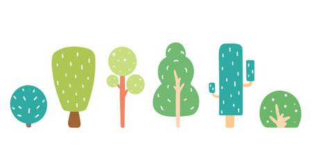 Variety of hand drawn deciduous trees vector illustration setのイラスト素材