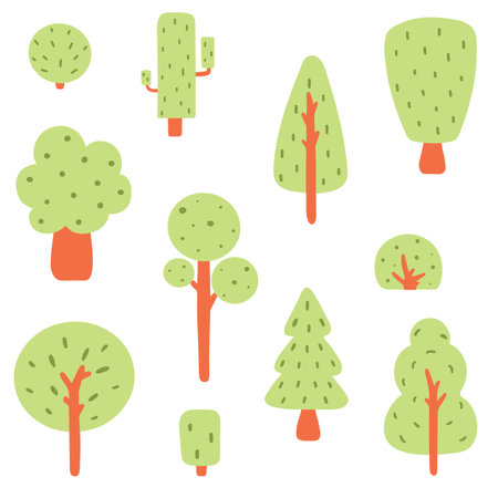 Flat forest tree nature plant isolated eco foliageのイラスト素材