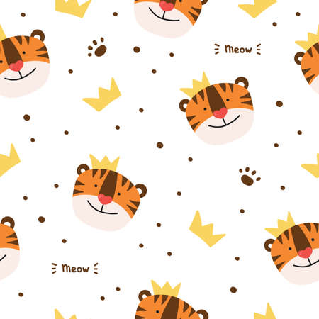 Colorful seamless vector pattern with muzzles of animalsのイラスト素材
