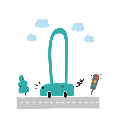 Kids poster with cute car in cartoon style. Vector illustrationのイラスト素材