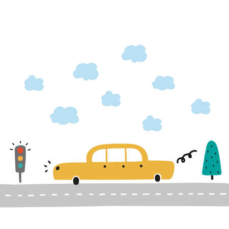 Kids poster with cute car in cartoon style. Vector illustrationのイラスト素材