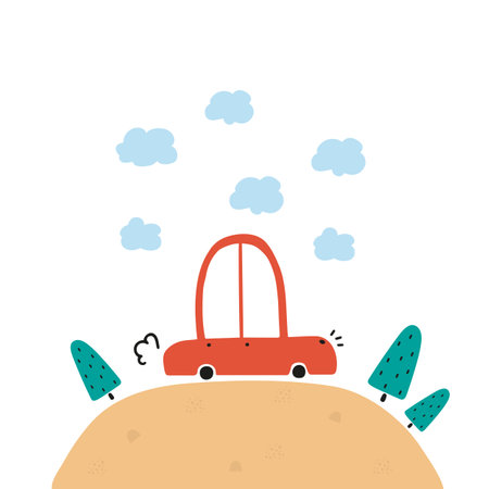 Kids poster with cute car in cartoon style. Vector illustrationのイラスト素材