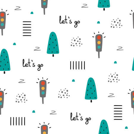 Cute seamless baby vector pattern traffic light. Funny illustration for kidsのイラスト素材