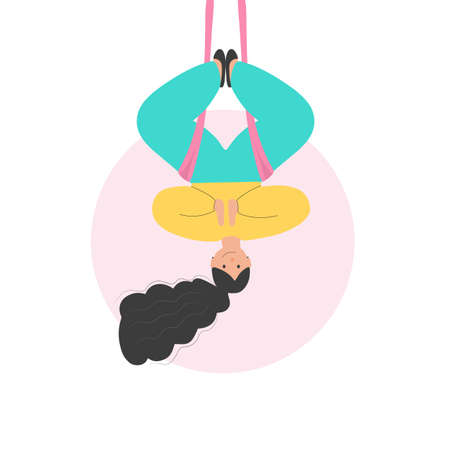 Aero, fly yoga, inverted yoga pose in hammocksのイラスト素材
