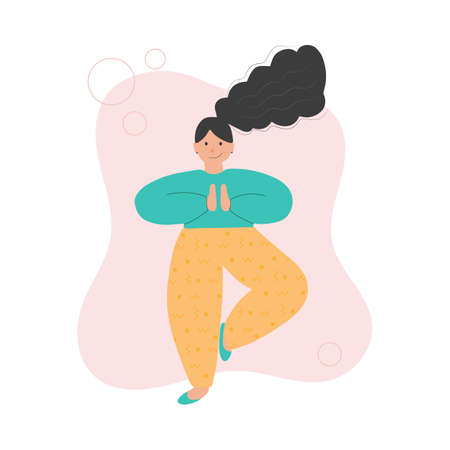Sportive young woman doing yoga and fitness exercises. Healthy lifestyle. Vector in EPS formatのイラスト素材