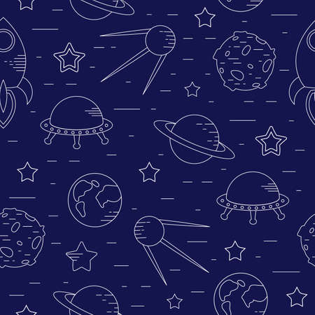 Hand drawn space elements seamless pattern. Space doodle vector illustrationのイラスト素材