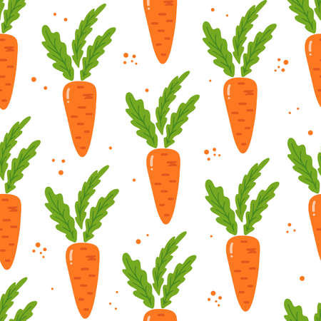 Seamless pattern of orange carrots and greens on a white backgroundのイラスト素材