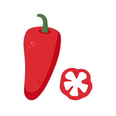 Whole pod of sweet pepper, vegetable for cooking and eating, organic food for vegetariansのイラスト素材
