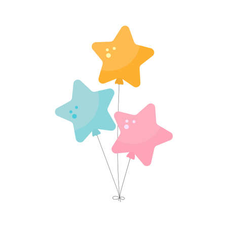 Bright and cute festive balloons in the shape of a star color pink, blue and yellowのイラスト素材