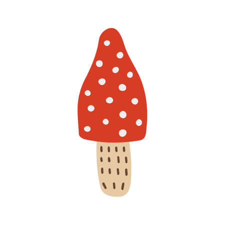 Hand drawn fly agaric vector sign. Magic mushroom symbol. Vector illustration white background. red poison mushroomのイラスト素材