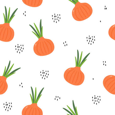 Vegetables seamless pattern. Fresh and organic onions background. Vector illustrationのイラスト素材