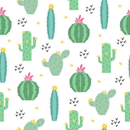 Cute seamless pattern with cactus and elementsのイラスト素材