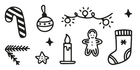 Christmas cute decoration elements in doodle styleのイラスト素材