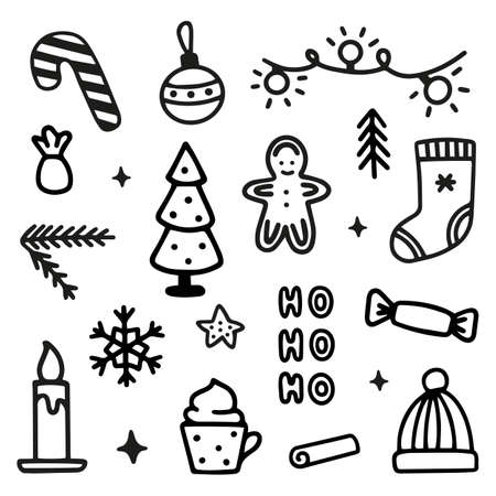 Christmas cute decoration elements in doodle styleのイラスト素材