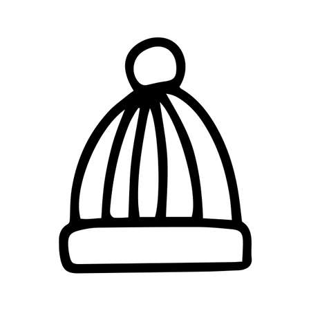 Winter hat doodle black icon. Beanie Capのイラスト素材