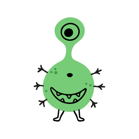 Cute green doodle monster with one eyeのイラスト素材