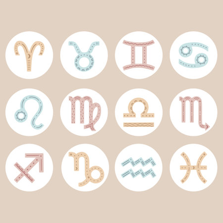 Vector set of hand drawn ornate zodiac signsのイラスト素材