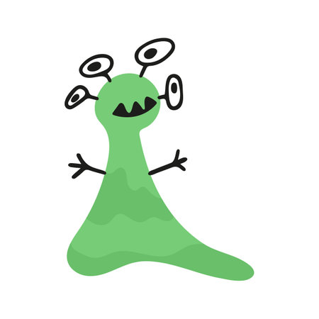 Cute funny slippery doodle monster. Cartoon babyのイラスト素材