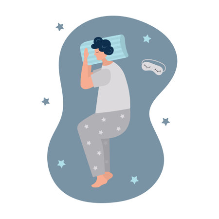 Young man sleeps on side. Vector illustrationのイラスト素材