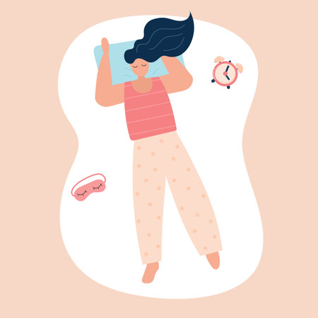 Young woman sleeps on the pillow. Vectorのイラスト素材