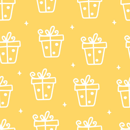 Yellow Christmas seamless pattern of gift boxesのイラスト素材