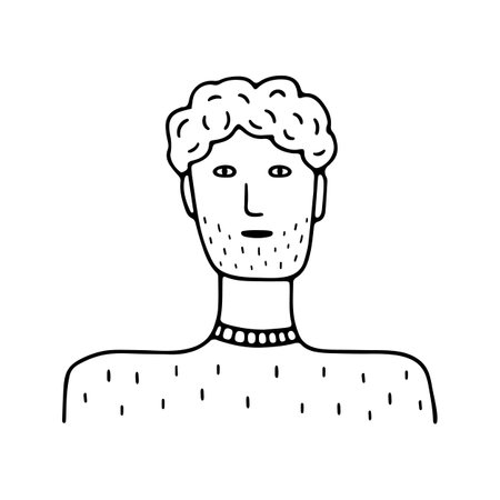 Doodle young man with stubble face portraitのイラスト素材