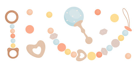 Set of cute boho baby toys in Scandinavian styleのイラスト素材