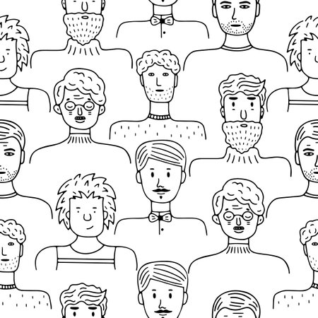 Cute pattern of male portraits for bannerのイラスト素材