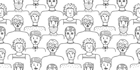 Cute pattern of male portraits for bannerのイラスト素材