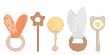 Set of cute boho baby toys in Scandinavian style