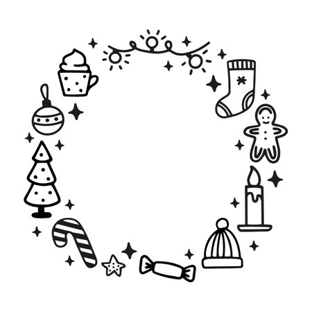 Christmas cute decoration frame of doodle elementsのイラスト素材