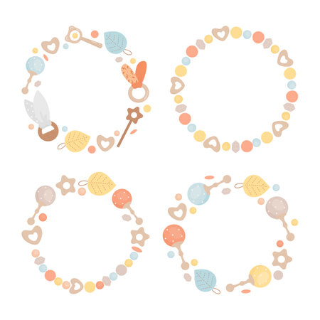 Set of cute boho baby toys framesのイラスト素材
