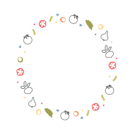 Hand drawn frame with organic food, vegetablesのイラスト素材