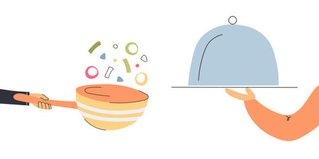 Set of hand holding cloche and frying panのイラスト素材