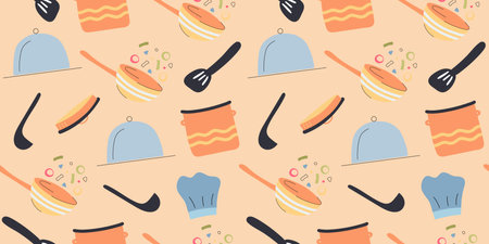 Cute seamless texture with of kitchen utensilsのイラスト素材