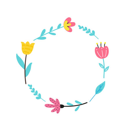 Frame of cute hand drawn beautiful flowersのイラスト素材